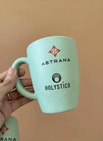 Wheat-husk style mug branded for Astrana and Holystico