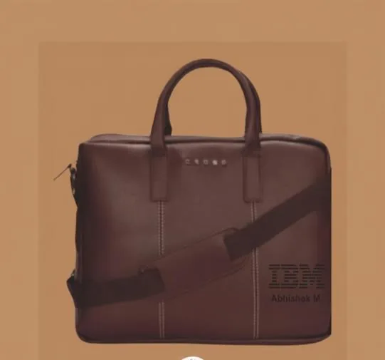 Leather laptop bag with the IBM logo
