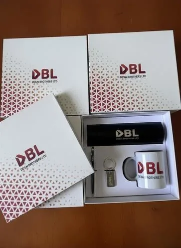 DBL-branded welcome kit with mug and accessories