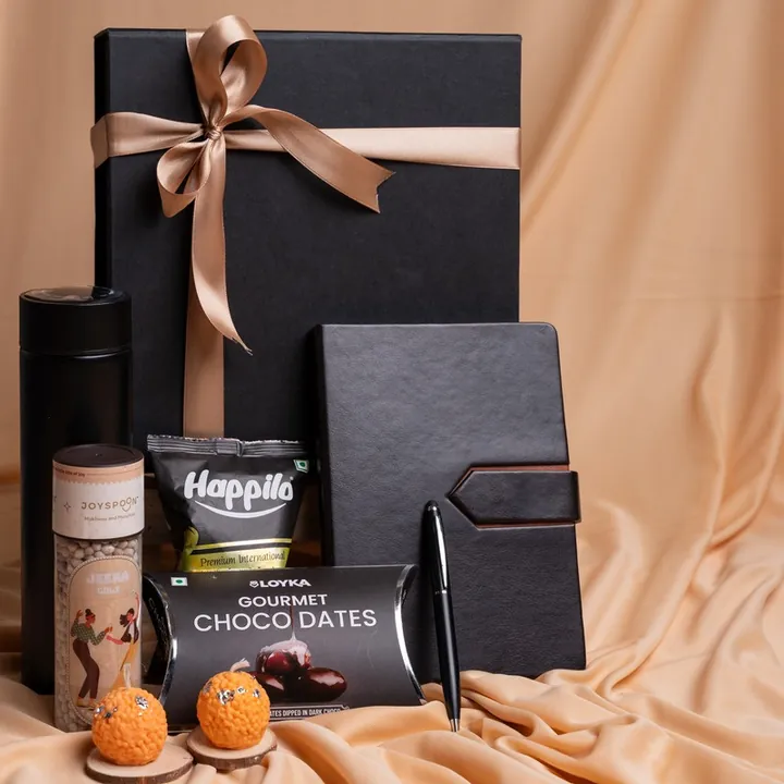 Corporate Classic Essentials, a corporate Diwali gift set with Diary with your branding, Metal pen and Temperature bottle