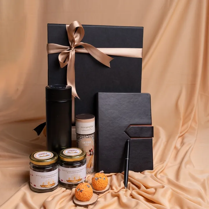 Signature Prestige Hamper, a corporate Diwali gift set with Diary with your branding, Metal pen and Temperature bottle